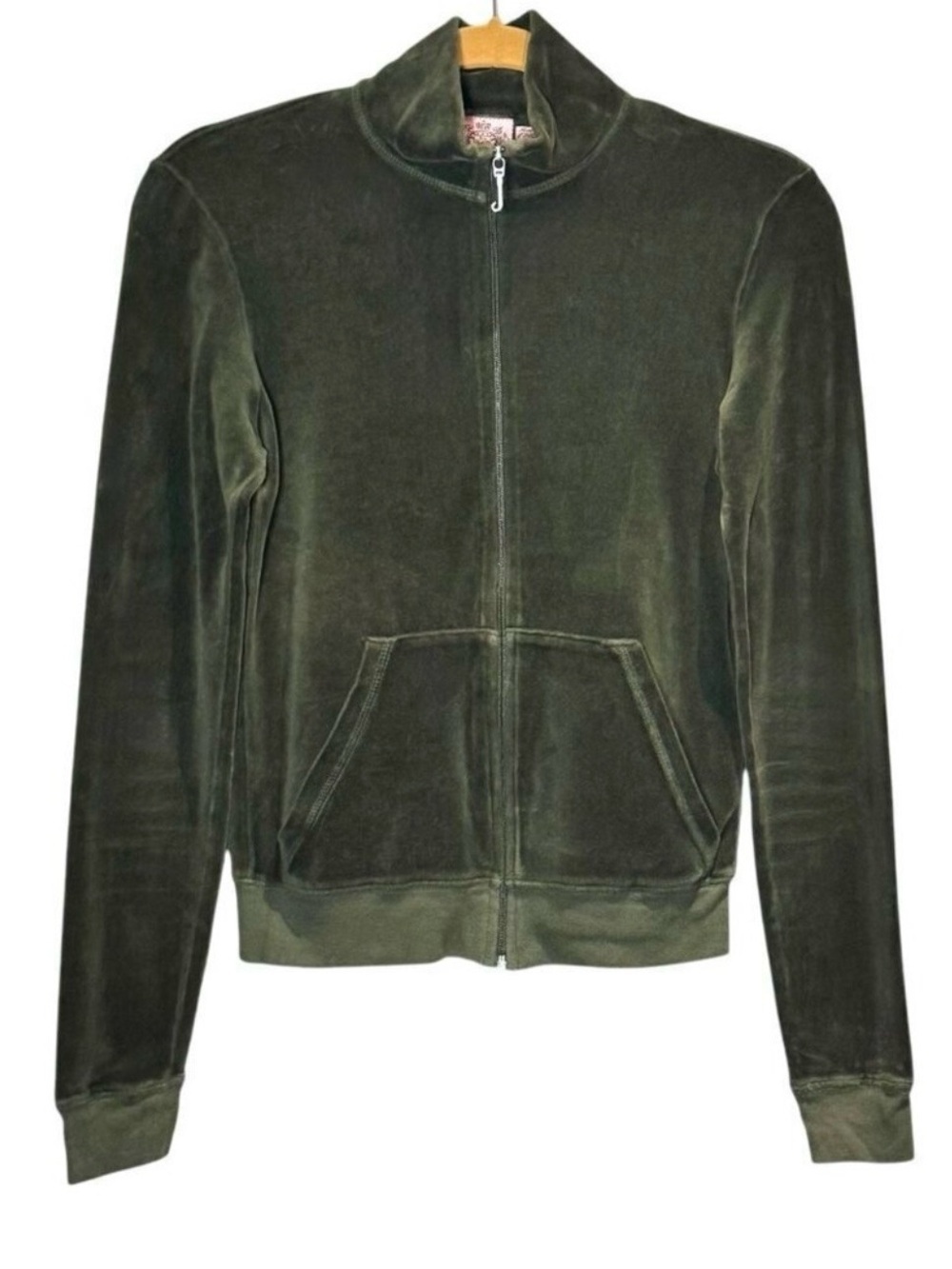 Vintage 2YK Juicy Couture Velour Jacket Sz M Olive Green Full Zip Pocket